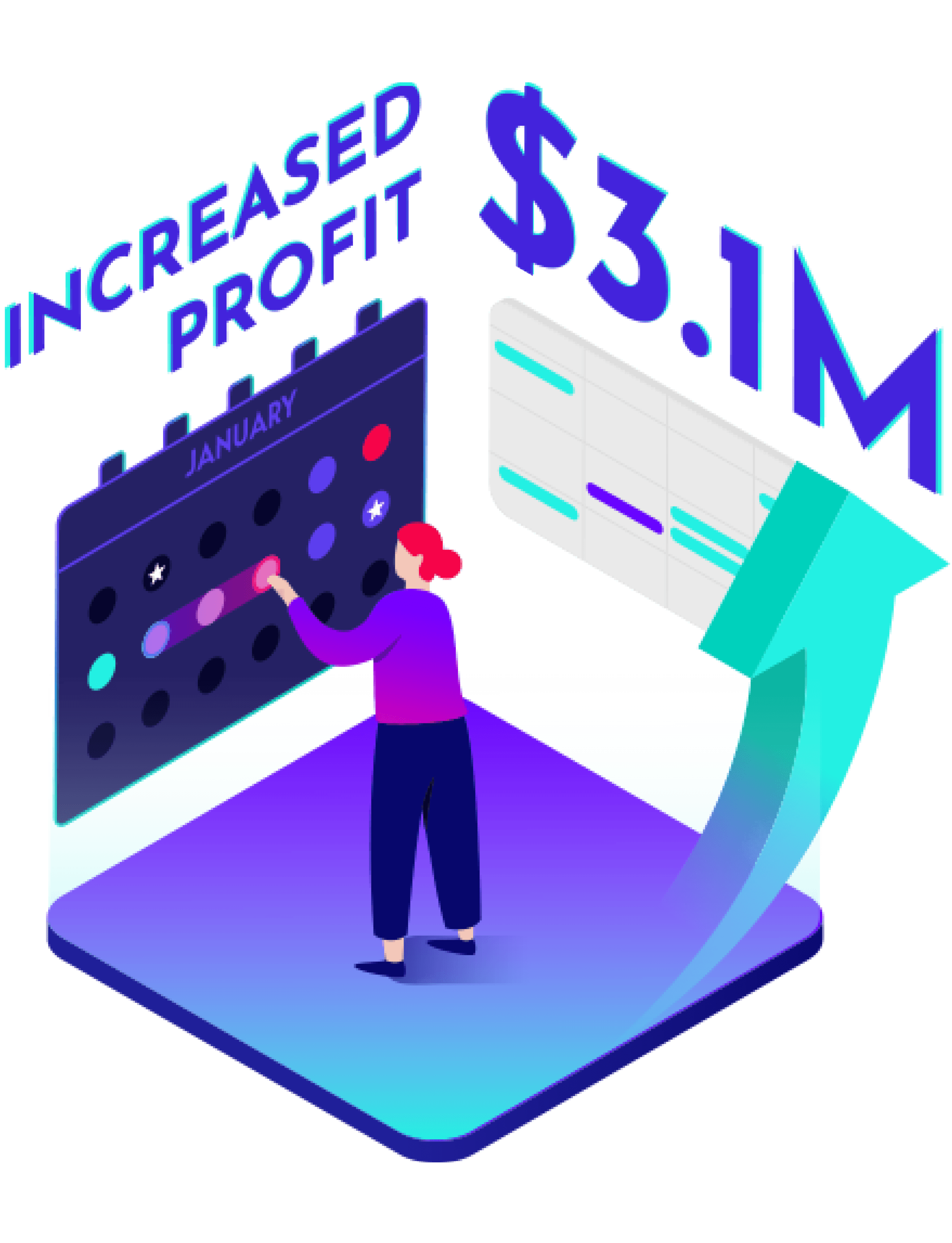 Man consulting a calendar with the words increased profit $3.1 M